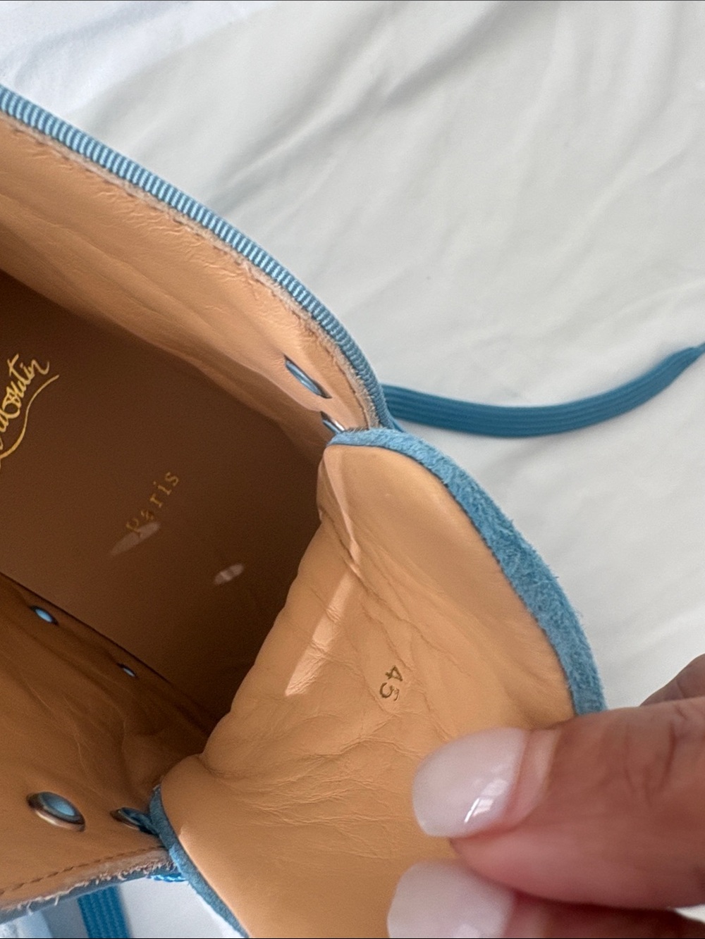Christian Louboutin Men’s Light Blue Suede High-Top Boots - Picture 4 of 5
